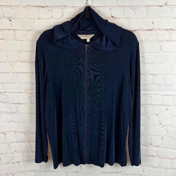 NORM THOMPSON blue knit hoodie full zipper sweater cardigan long sleeve size M - Picture 1 of 8